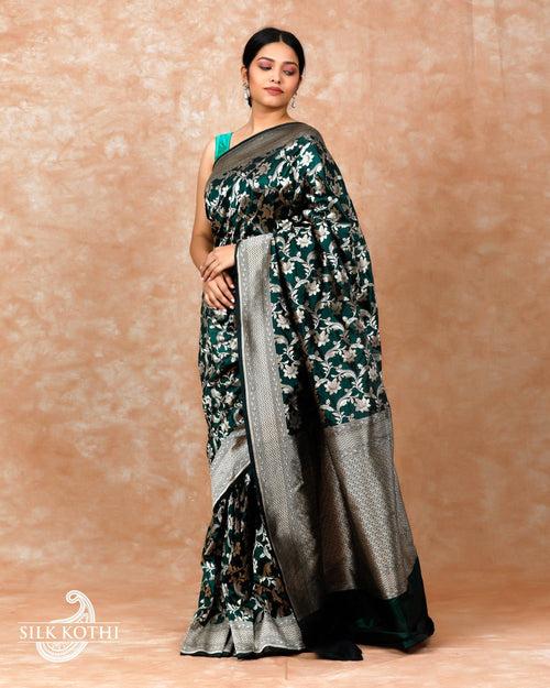 DARK GREEN KATAN SILK UPPADA BANARASI HANDLOOM SAREE