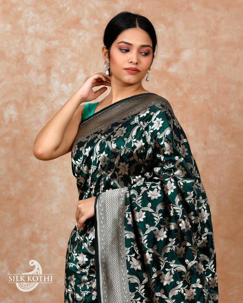 DARK GREEN KATAN SILK UPPADA BANARASI HANDLOOM SAREE