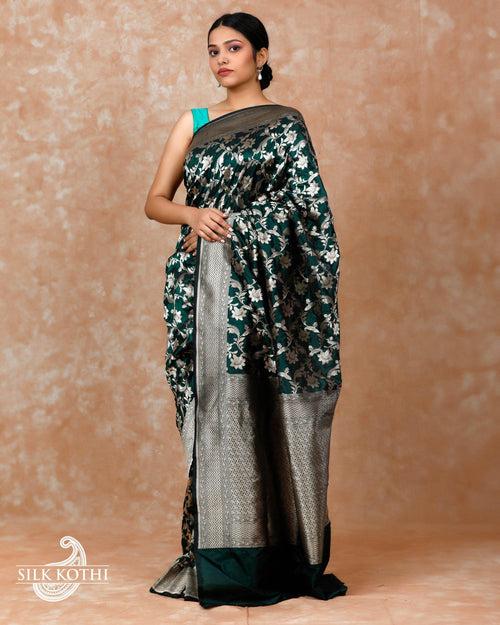 DARK GREEN KATAN SILK UPPADA BANARASI HANDLOOM SAREE