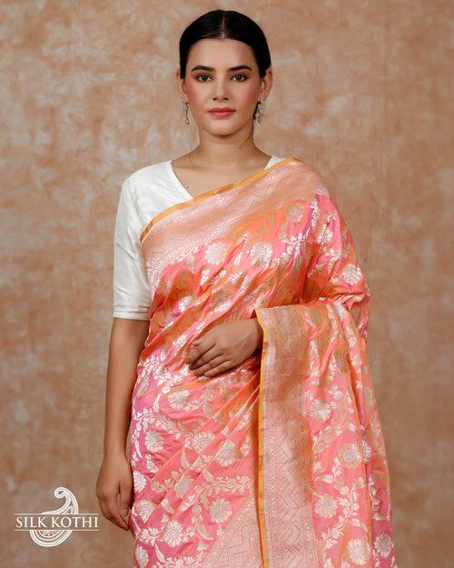 ROSE PINK RUPA SONA KATAN SILK UPPADA BANARASI HANDLOOM SAREE