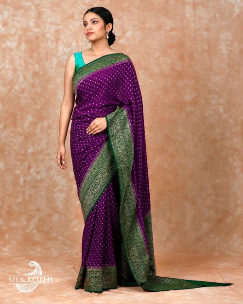 GRAPE PURPLE CREPE GEORGETTE BANARASI HANDLOOM SAREE