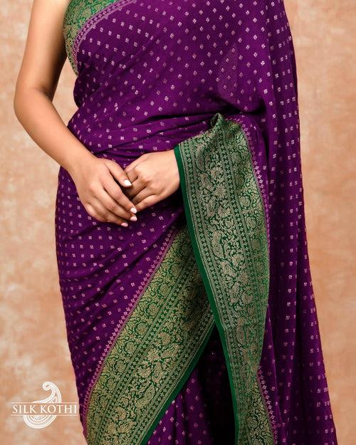 GRAPE PURPLE CREPE GEORGETTE BANARASI HANDLOOM SAREE