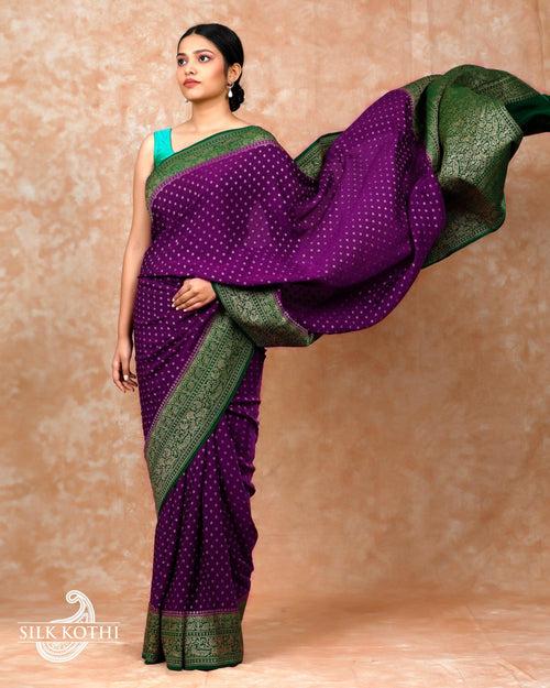 GRAPE PURPLE CREPE GEORGETTE BANARASI HANDLOOM SAREE