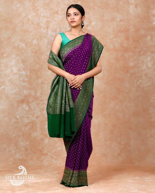 GRAPE PURPLE CREPE GEORGETTE BANARASI HANDLOOM SAREE