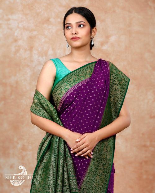 GRAPE PURPLE CREPE GEORGETTE BANARASI HANDLOOM SAREE