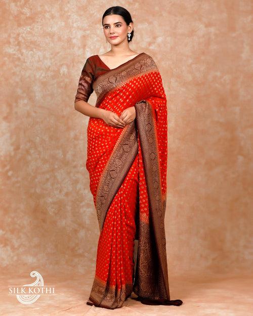 ORANGE KHADDI GEORGETTE BANARASI HANDLOOM SAREE