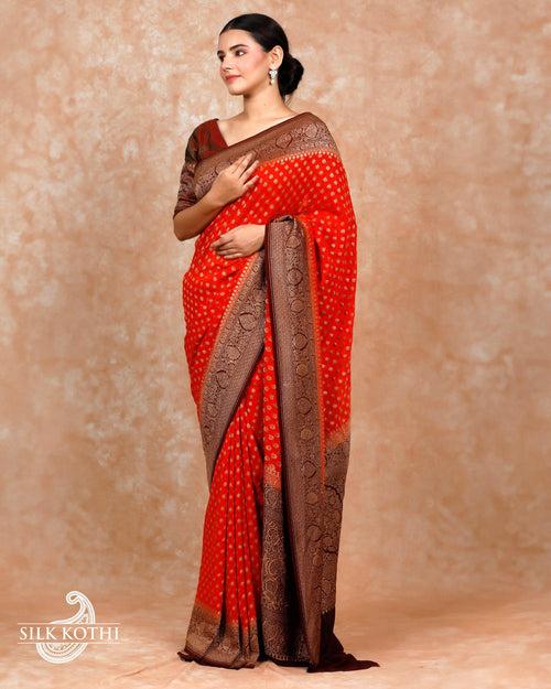 ORANGE KHADDI GEORGETTE BANARASI HANDLOOM SAREE