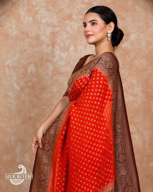 ORANGE KHADDI GEORGETTE BANARASI HANDLOOM SAREE