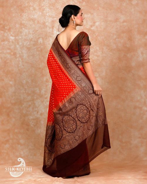 ORANGE KHADDI GEORGETTE BANARASI HANDLOOM SAREE