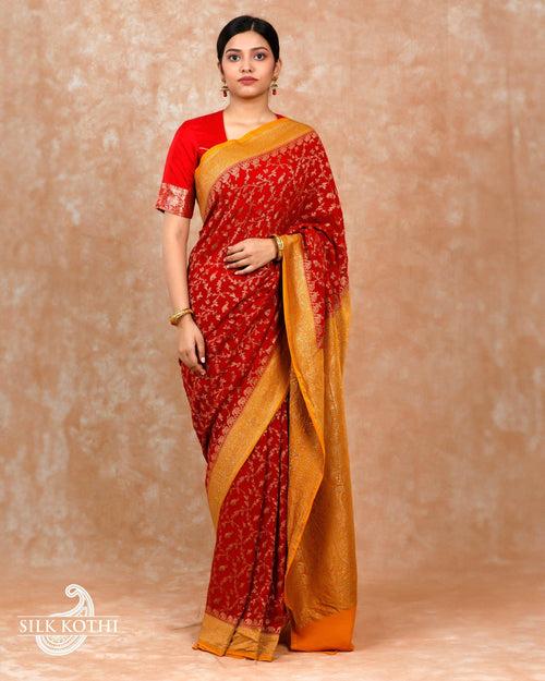 RED KHADDI GEORGETTE BANARASI HANDLOOM SAREE