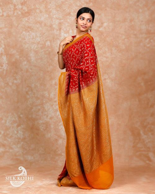 RED KHADDI GEORGETTE BANARASI HANDLOOM SAREE