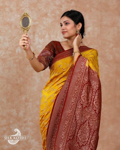 MUSTARD YELLOW CREPE GEORGETTE BANARASI HANDLOOM SAREE