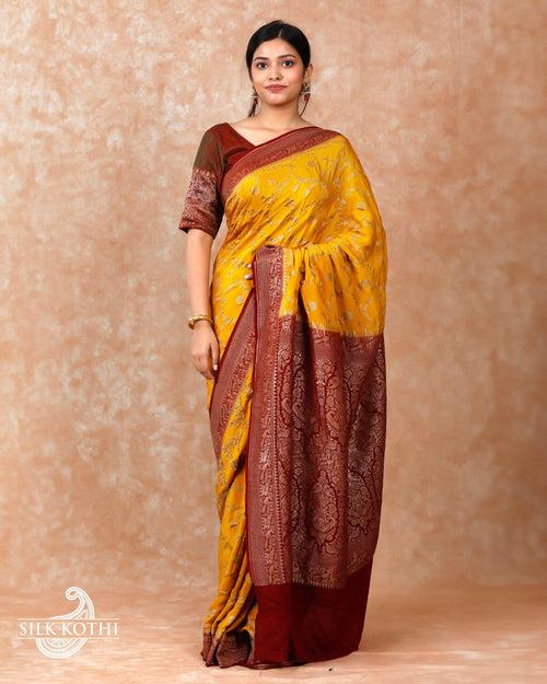 MUSTARD YELLOW CREPE GEORGETTE BANARASI HANDLOOM SAREE