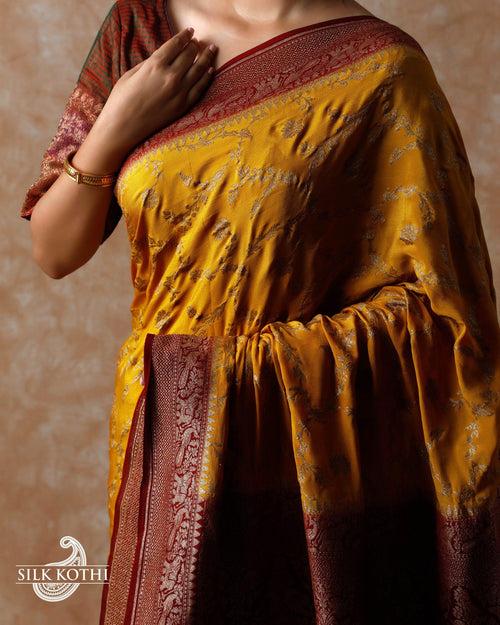 MUSTARD YELLOW CREPE GEORGETTE BANARASI HANDLOOM SAREE