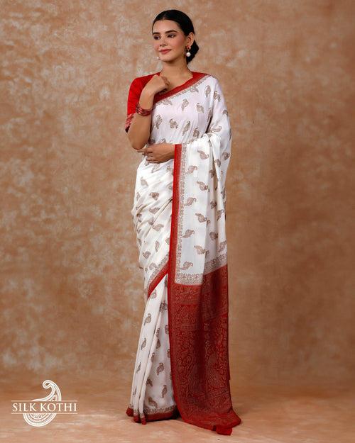 OFF WHITE CREPE GEORGETTE BANARASI HANDLOOM SAREE