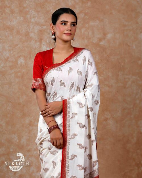 OFF WHITE CREPE GEORGETTE BANARASI HANDLOOM SAREE