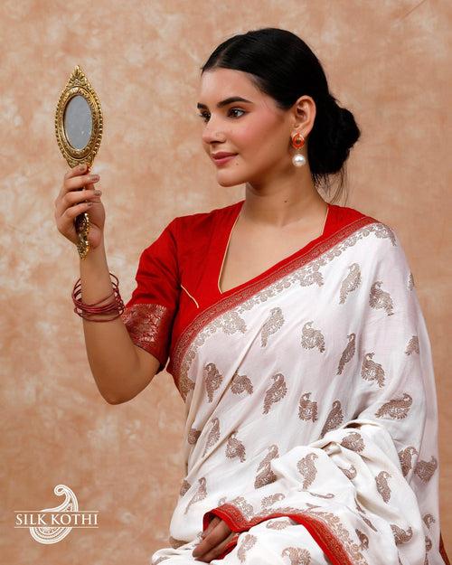 OFF WHITE CREPE GEORGETTE BANARASI HANDLOOM SAREE