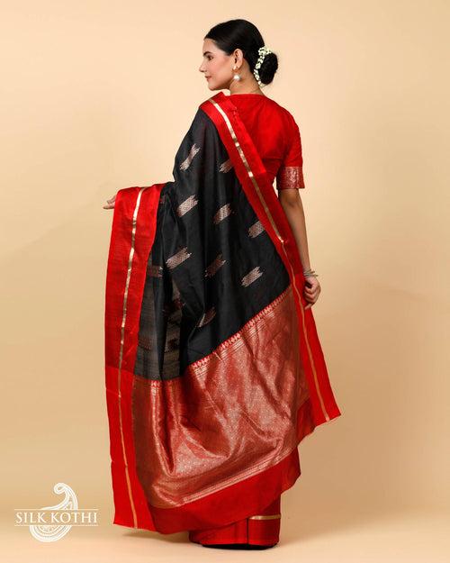 BLACK KADHWA MEENA BUTA TUSSAR SILK BANARASI HANDLOOM SAREE