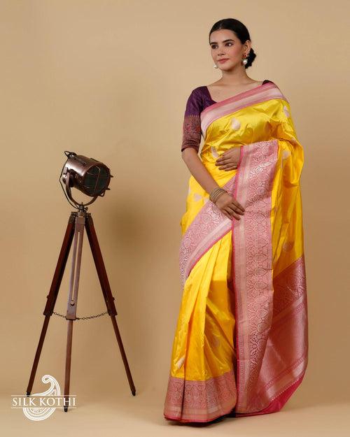 YELLOW KADHWA KATAN SILK BANARASI HANDLOOM SAREE