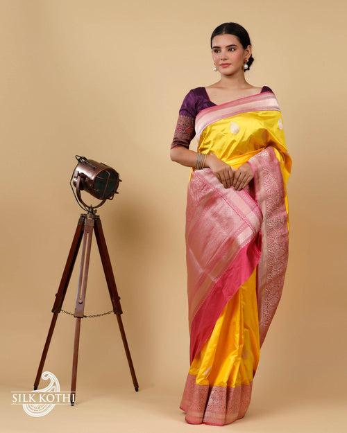 YELLOW KADHWA KATAN SILK BANARASI HANDLOOM SAREE