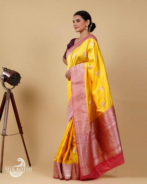 YELLOW KADHWA KATAN SILK BANARASI HANDLOOM SAREE