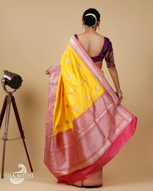 YELLOW KADHWA KATAN SILK BANARASI HANDLOOM SAREE