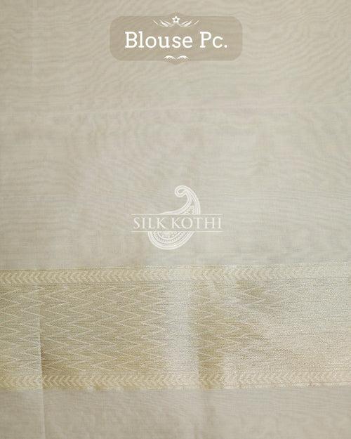 CREAM KORA ORGANZA MEENAKARI JAAL BANARASI HANDLOOM SAREE