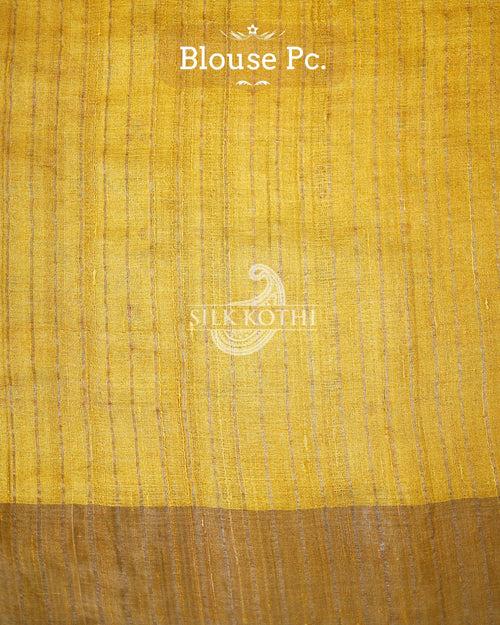 SAND YELLOW PRINTED TUSSAR SILK BANARASI HANDLOOM SAREE