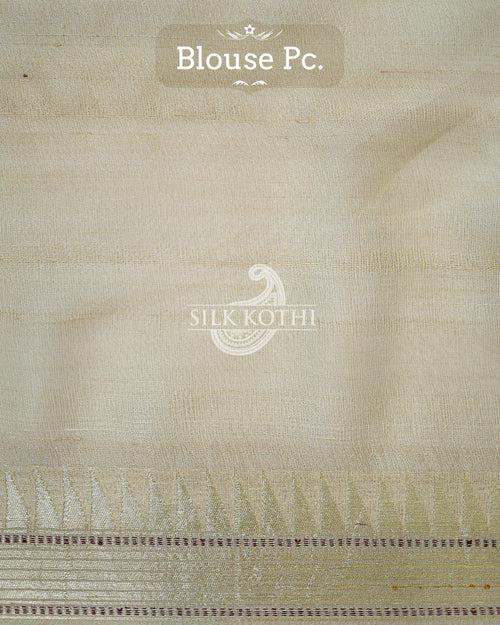 IVORY CREAM KADHWA MEENA BUTA TUSSAR GEORGETTE BANARASI HANDLOOM SAREE