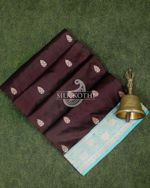 DARK CHOCOLATE BROWN KADHWA KATAN SILK BANARASI HANDLOOM SAREE