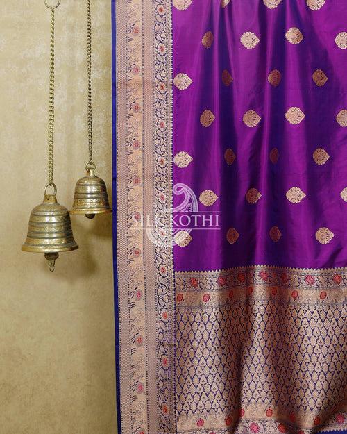 VIOLET KADHWA MEENAKARI BORDER KATAN SILK BANARASI HANDLOOM SAREE