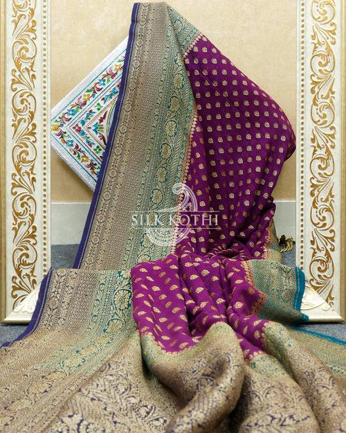 GRAPE PURPLE KHADDI GEORGETTE BANARASI HANDLOOM SAREE