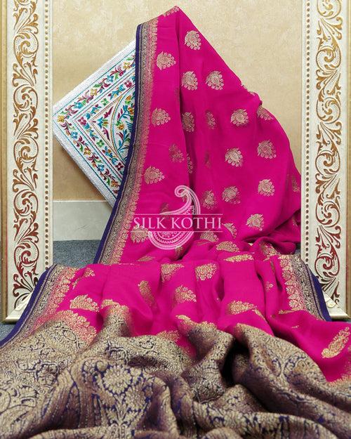 MAGENTA PINK CREPE GEORGETTE BANARASI HANDLOOM SAREE