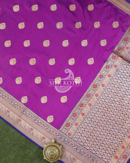 VIOLET KADHWA MEENAKARI BORDER KATAN SILK BANARASI HANDLOOM SAREE