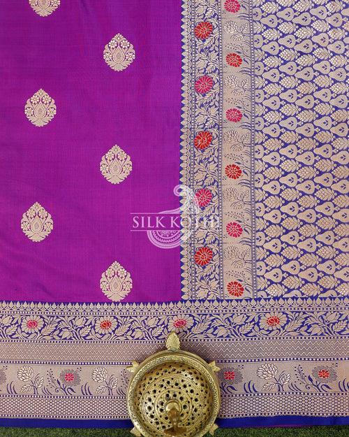 VIOLET KADHWA MEENAKARI BORDER KATAN SILK BANARASI HANDLOOM SAREE