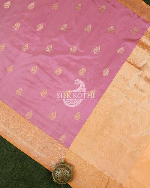 ONION PINK KADHWA KATAN SILK BANARASI HANDLOOM SAREE