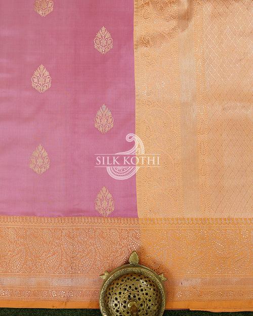 ONION PINK KADHWA KATAN SILK BANARASI HANDLOOM SAREE