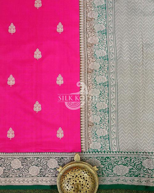 MAGENTA PINK KADHWA KATAN SILK BANARASI HANDLOOM SAREE