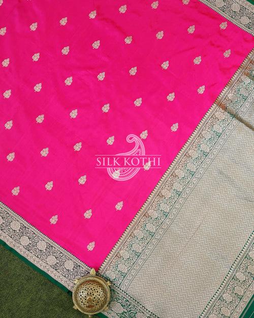 MAGENTA PINK KADHWA KATAN SILK BANARASI HANDLOOM SAREE