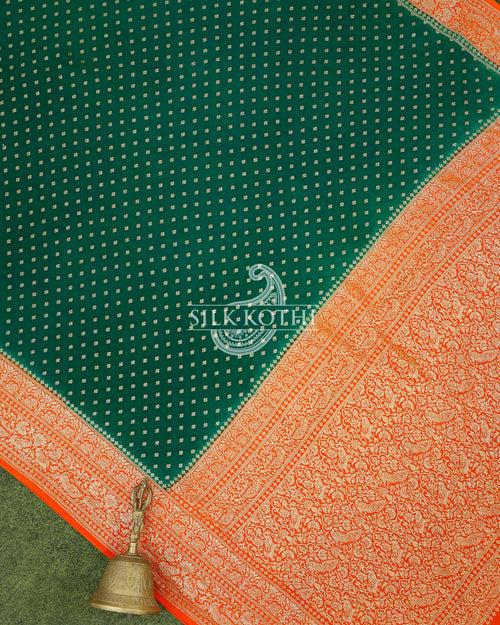 DARK GREEN CREPE GEORGETTE BANARASI HANDLOOM SAREE