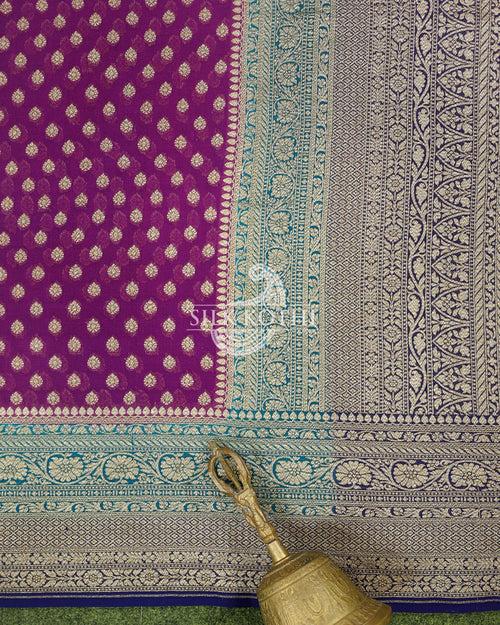 GRAPE PURPLE KHADDI GEORGETTE BANARASI HANDLOOM SAREE