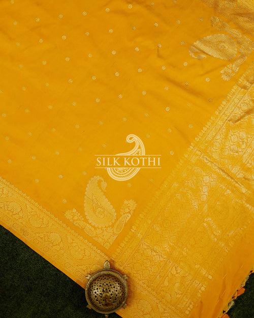 MUSTARD YELLOW KADHWA KATAN SILK BANARASI HANDLOOM DUPATTA