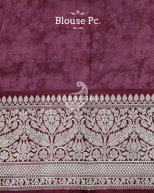 GRAPE PURPLE MARBLE PRINTED KATAN SILK BANARASI HANDLOOM SAREE