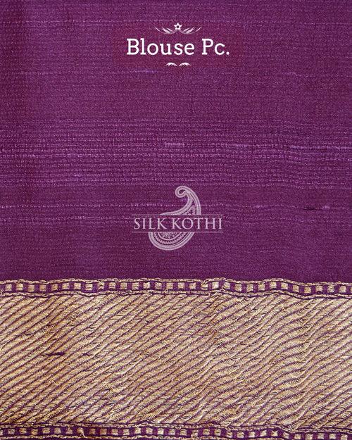 DEEP VIOLET KADHWA MEENAKARI BORDER TUSSAR GEORGETTE BANARASI HANDLOOM SAREE