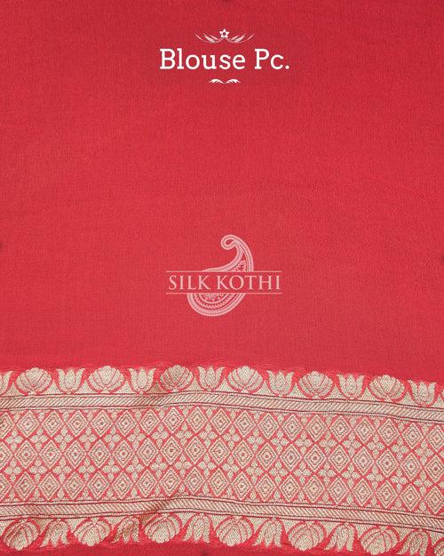 FIERY ROSE PINK SHADED GEORGETTE CHIFFON BANARASI HANDLOOM SAREE