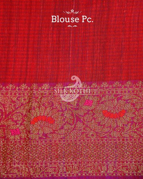 RED MEENAKARI DUPION SILK BANARASI HANDLOOM SAREE