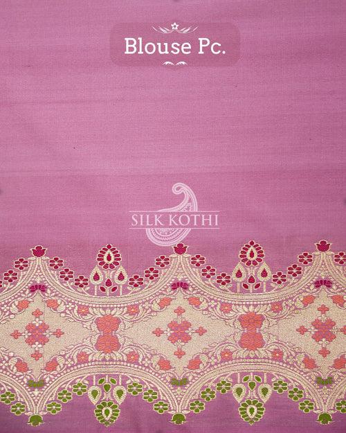 LILAC PINK KADHWA MEENAKARI BORDER KATAN SILK BANARASI HANDLOOM SAREE