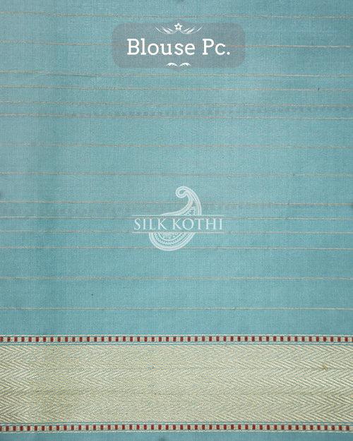 POWDER BLUE KADHWA JANGLA MEENAKARI KATAN SILK BANARASI HANDLOOM SAREE