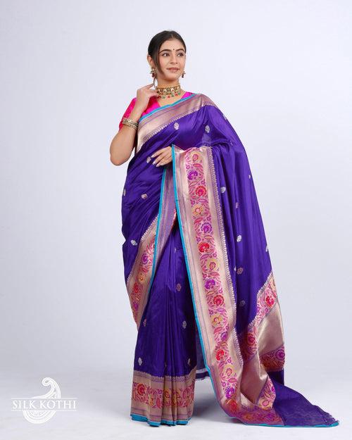 INDIGO PURPLE PAITHANI BORDER KATAN SILK BANARASI HANDLOOM SAREE