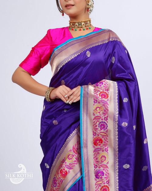 INDIGO PURPLE PAITHANI BORDER KATAN SILK BANARASI HANDLOOM SAREE